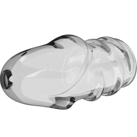 Clear glass door handle on a white background