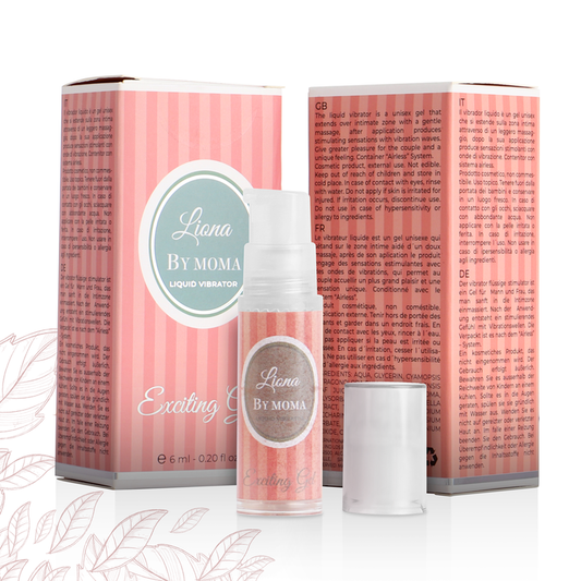 Liana by Moma liquid vibrator packaging with pink and white design