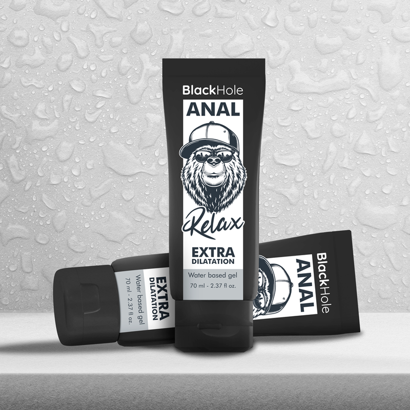 Black Hole Anal Relax Extra Dilatation product packaging on a textured gray background
