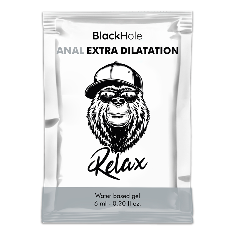 Clear packaging of BlackHole Anal Extra Dilatation with a gorilla graphic and text.