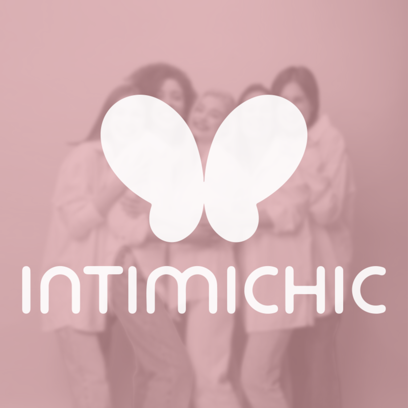 INTIMICHIC logo with a butterfly design on a pink background