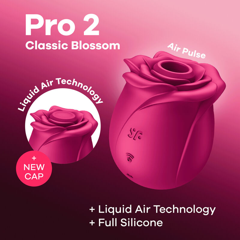 Pink rose-shaped product with 'Pro 2 Classic Blossom' text on a pink background
