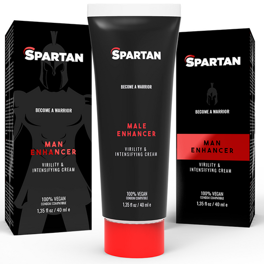 Spartan Man Enhancer cream and packaging on a white background