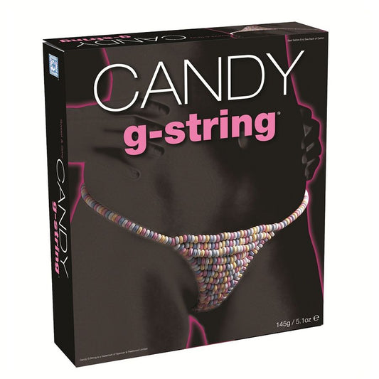 Box of Candy g-string with colorful beads on a black background