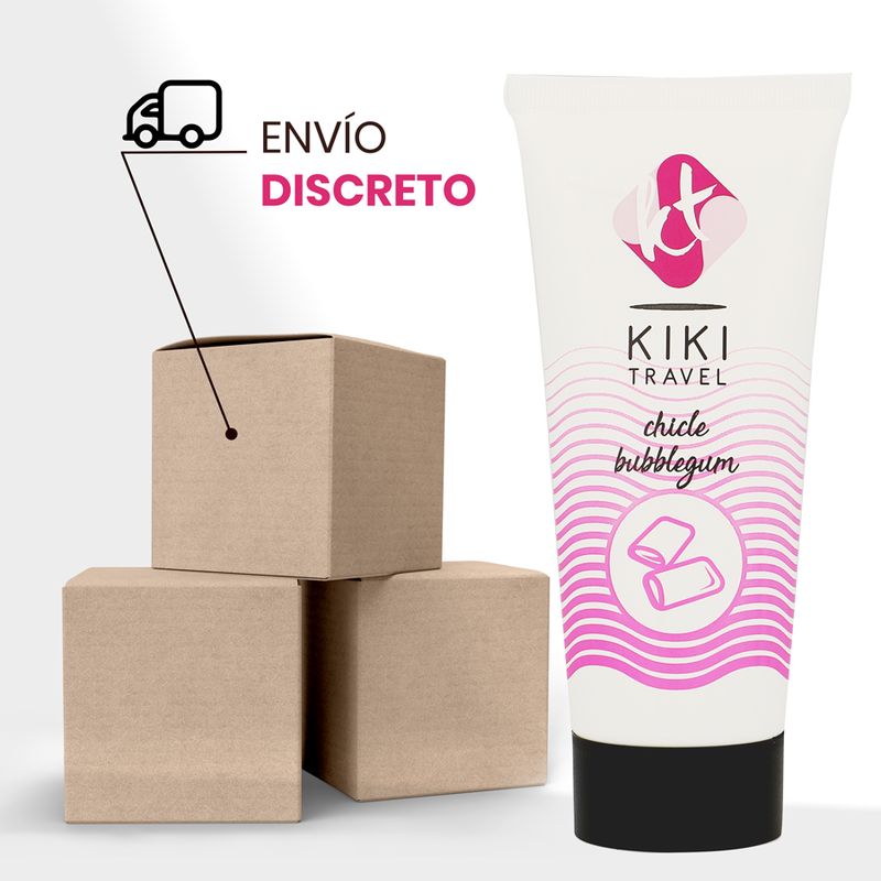 KIKI Travel chicle bubblegum product with cardboard boxes on a white background