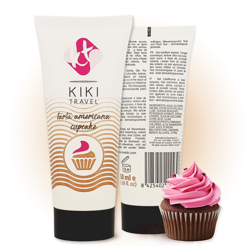 KIKI Travel cream tube with cupcake design and pink frosting on a white background