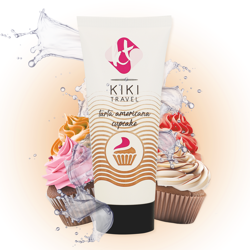 KIKI Travel dessert-themed product with cupcakes on a gradient background