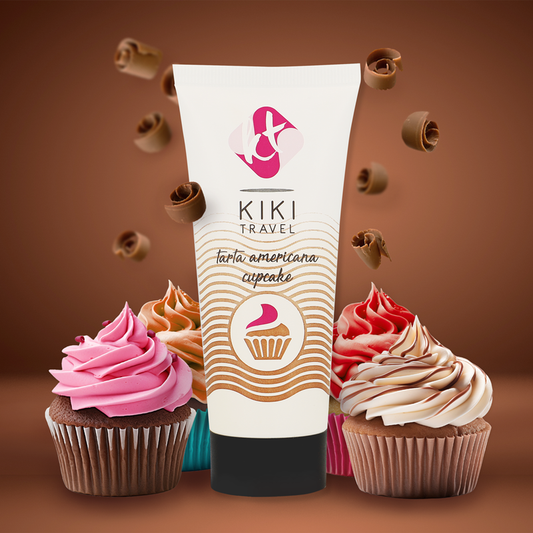 KIKI Travel dessert tube with cupcakes on a brown background
