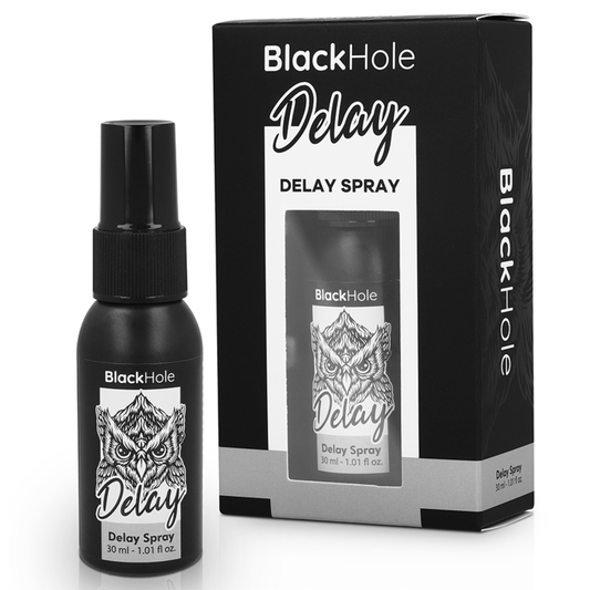 BlackHole Delay spray bottle and packaging on a white background