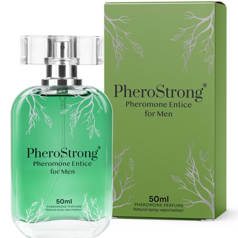 PheroStrong Pheromone Entice for Men perfume bottle and packaging on a white background