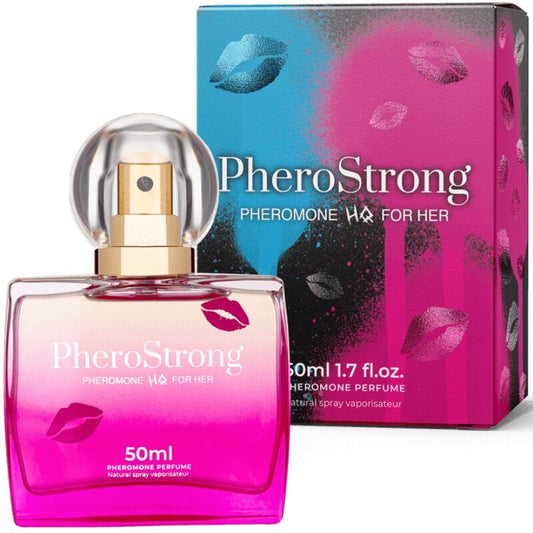 PheroStrongpheromone perfume bottle and packaging with pink and blue design.
