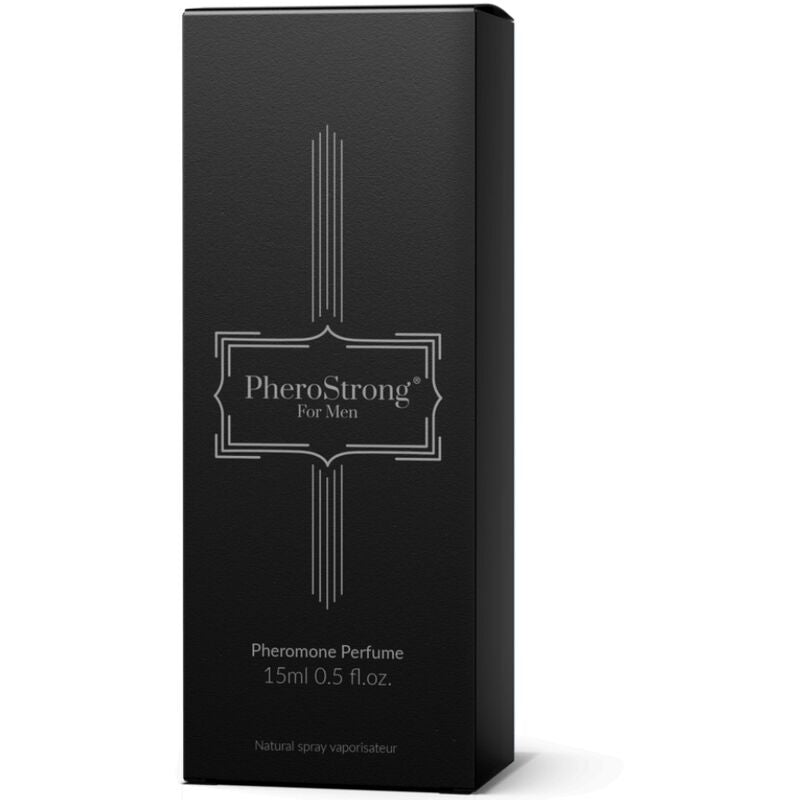Black box of PheroStrong for Men pheromone perfume on a white background