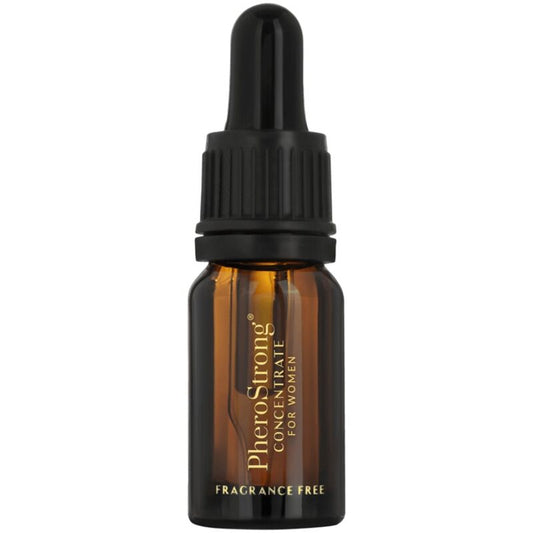 Brown bottle with black cap labeled 'PheroStrong Concentrate for Women' on a white background