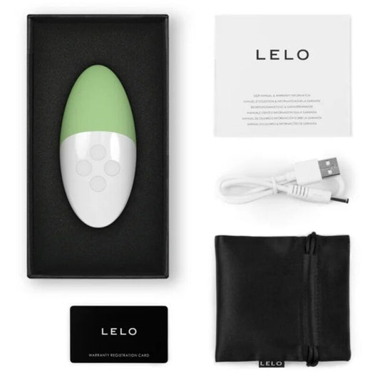 LELO product with packaging, USB cable, and warranty card on a white background