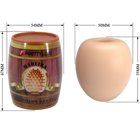 Dimensions of a decorative item with a label and an apple-like object on a white background