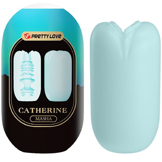 Light blue nail polish with 'Pretty Love' branding and 'Catherine Masha' text on a white background.