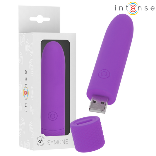Purple USB device with packaging and coin-shaped component on a white background, featuring the 'intense' brand.