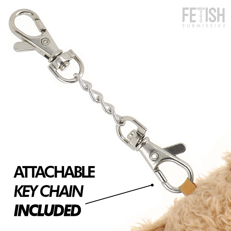 Metal keychain with attached leash on a white background, labeled 'Attachable Key Chain Included'.