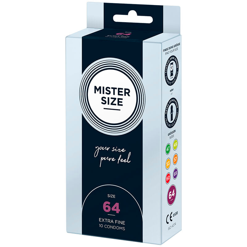 Mister Size packaging with branding and product details on a white background