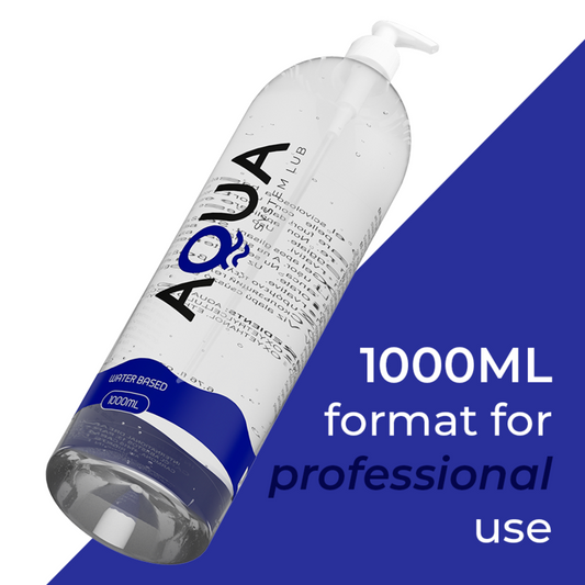 1000ml bottle of Aqua Lubricant with blue and white design on a white background