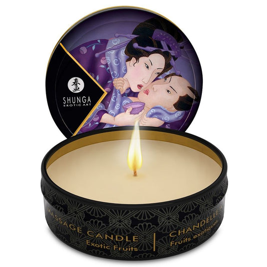 Shunga massage candle with decorative packaging on a white background