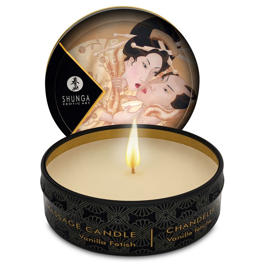 Shunga massage candle with artistic design on the lid