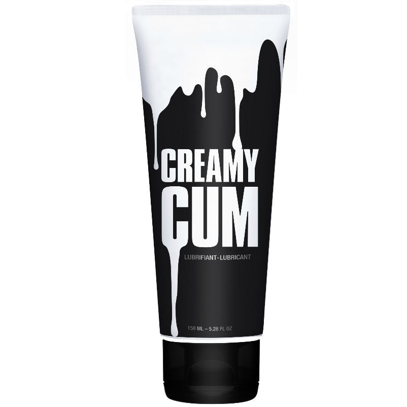 Black and white tube labeled 'Creamy Cum' on a white background