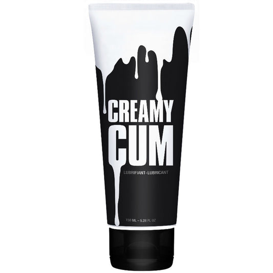 Black and white tube labeled 'Creamy Cum' on a white background