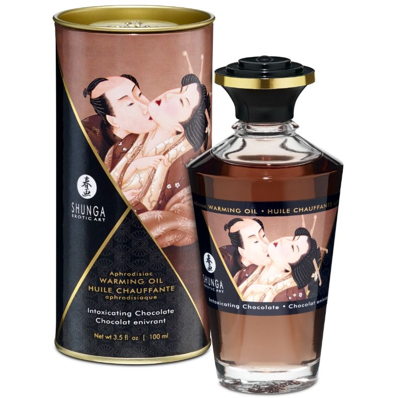 Shunga warming oil packaging with bottle on a white background