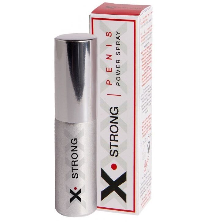 X-Strong penis power spray with packaging on a white background