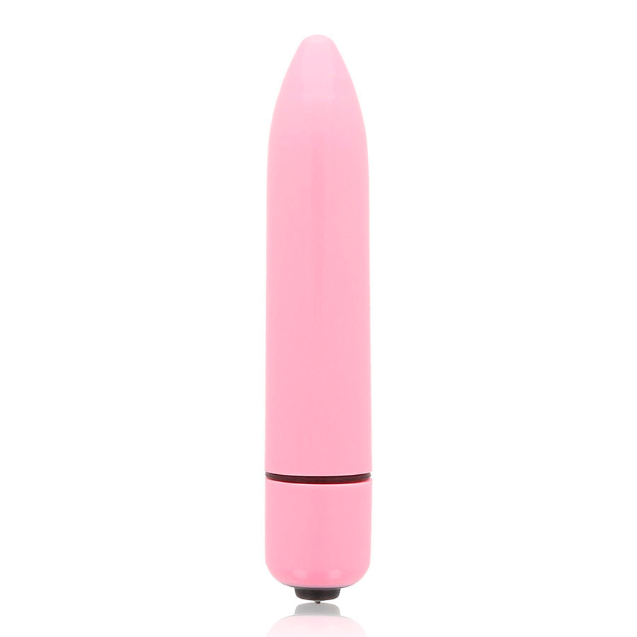 Pink cylindrical object with a reflective surface on a white background