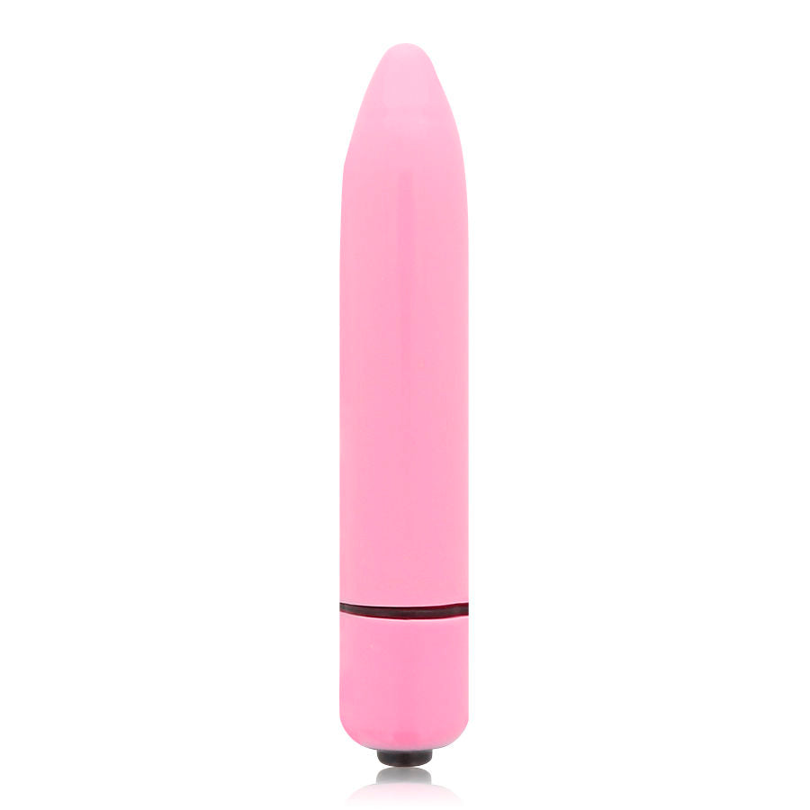 Pink cylindrical object with a reflective surface on a white background