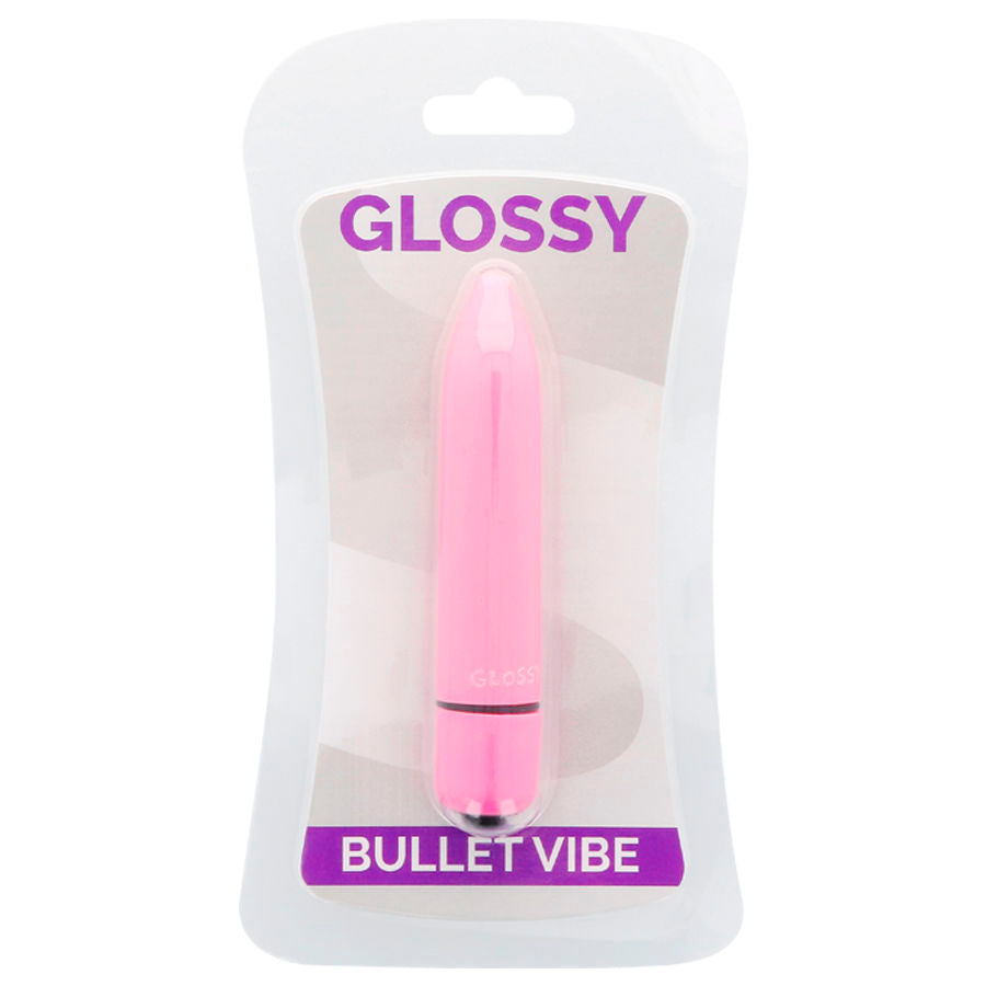 Pink bullet vibe in packaging with 'Glossy' branding on a white background
