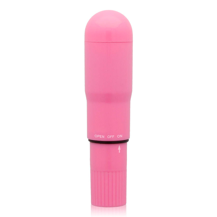 Pink electronic device with 'OPEN', 'OFF', and 'ON' labels on a white background