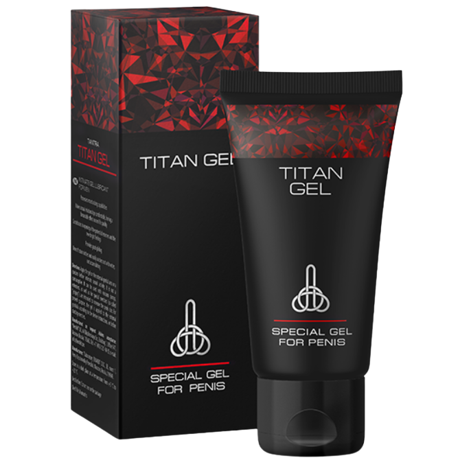 Titan Gel packaging with black tube and red geometric design on a white background