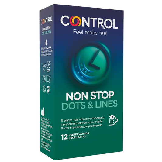 Control brand packaging for non-stop dots and lines on a white background