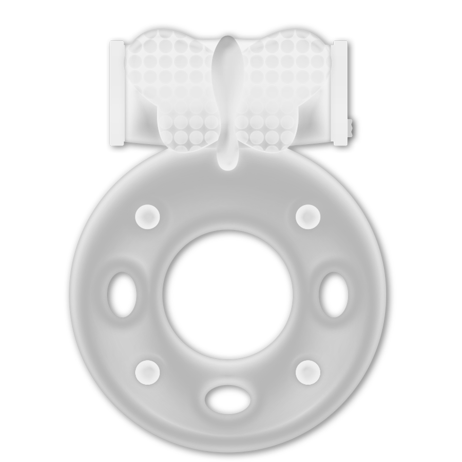 Clear plastic ring with a white strap on a white background
