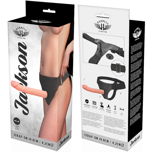 Jackson harness packaging with strap-on feature on a white background