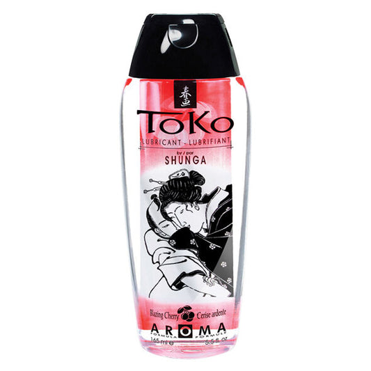 Shunga Toko lubricant bottle with cherry blossom design on a white background