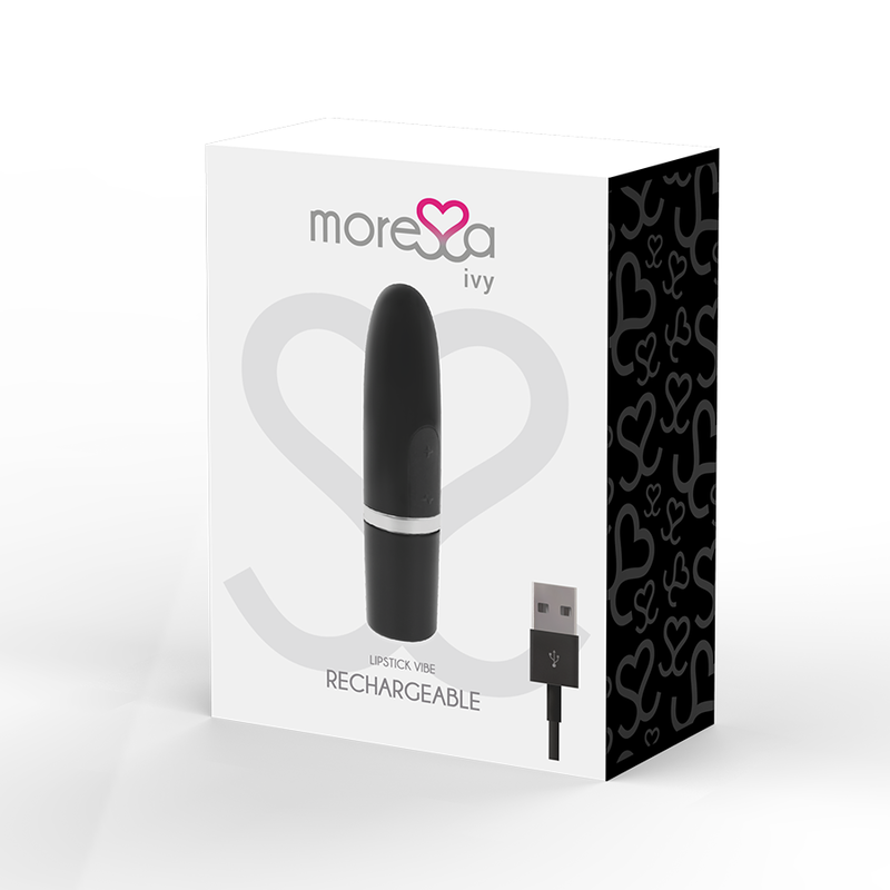 Black rechargeable device with packaging featuring 'more love' branding on a white background