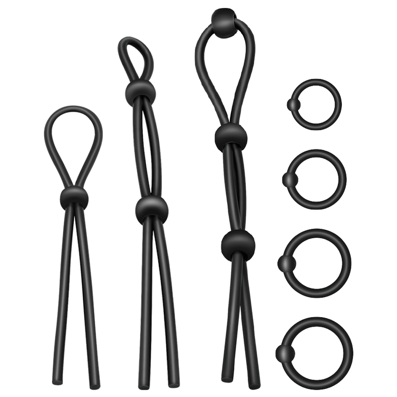 Black cord with eyelets and loops on a white background